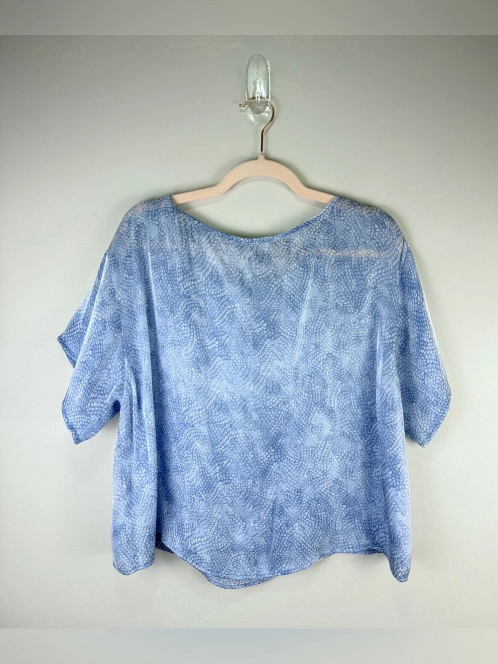 Michael Kors Petite Medium Blue Floral Print Blouse Short Sleeve Casual Top NWT